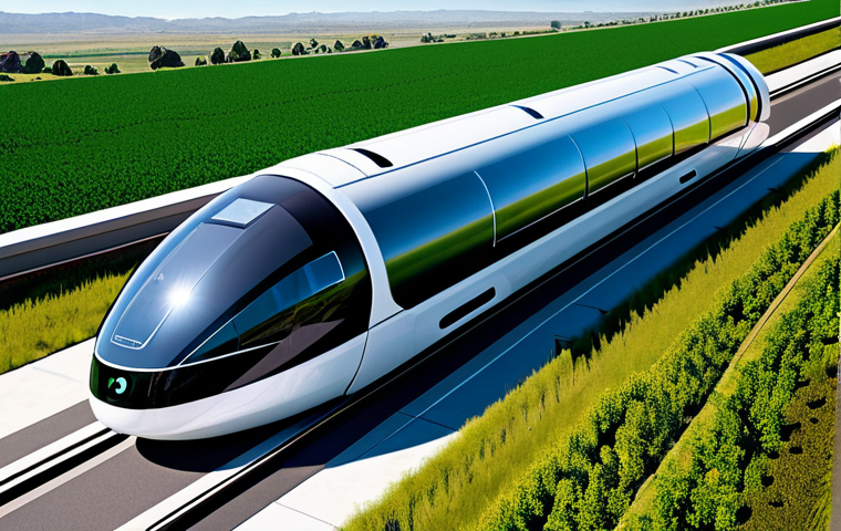 **Subject:** A futuristic Hyperloop tunnel structure, partially elevated above ground, seamlessly integrated into a modern, vibrant landscape.
    **Environment:** The entire visible surface of the tunnel is covered with advanced, high-efficiency photovoltaic solar panels, glistening under a bright, clear sky. A sleek Hyperloop capsule is depicted either stationary at a cutting-edge station entrance or smoothly gliding into the tunnel. The surrounding environment showcases lush green fields, clean architecture, and a sense of eco-friendly innovation.
    **Style & Quality:** The image embodies a self-sufficient, zero-emission transportation ecosystem, highlighting sustainability and cutting-edge technology. Professional photography, high quality, detailed, realistic, ultra-high resolution.
    **Safety & Compliance:** safe for work, appropriate content, fully clothed, modest clothing, professional, perfect anatomy, correct proportions, natural pose, well-formed hands, proper finger count, natural body proportions.